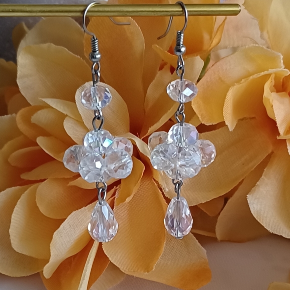 Crystal Cluster Chandelier Earrings - Picture 3 of 5
